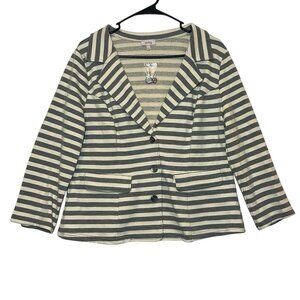 Pixley Blazer Jacket Women’s Stripe Cotton Button Size XL V Neck Stretch Casual